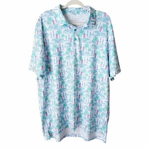Vineyard Vines | Men’s Performance Polo Shirt Lighthouses Palm Trees Beachy XL